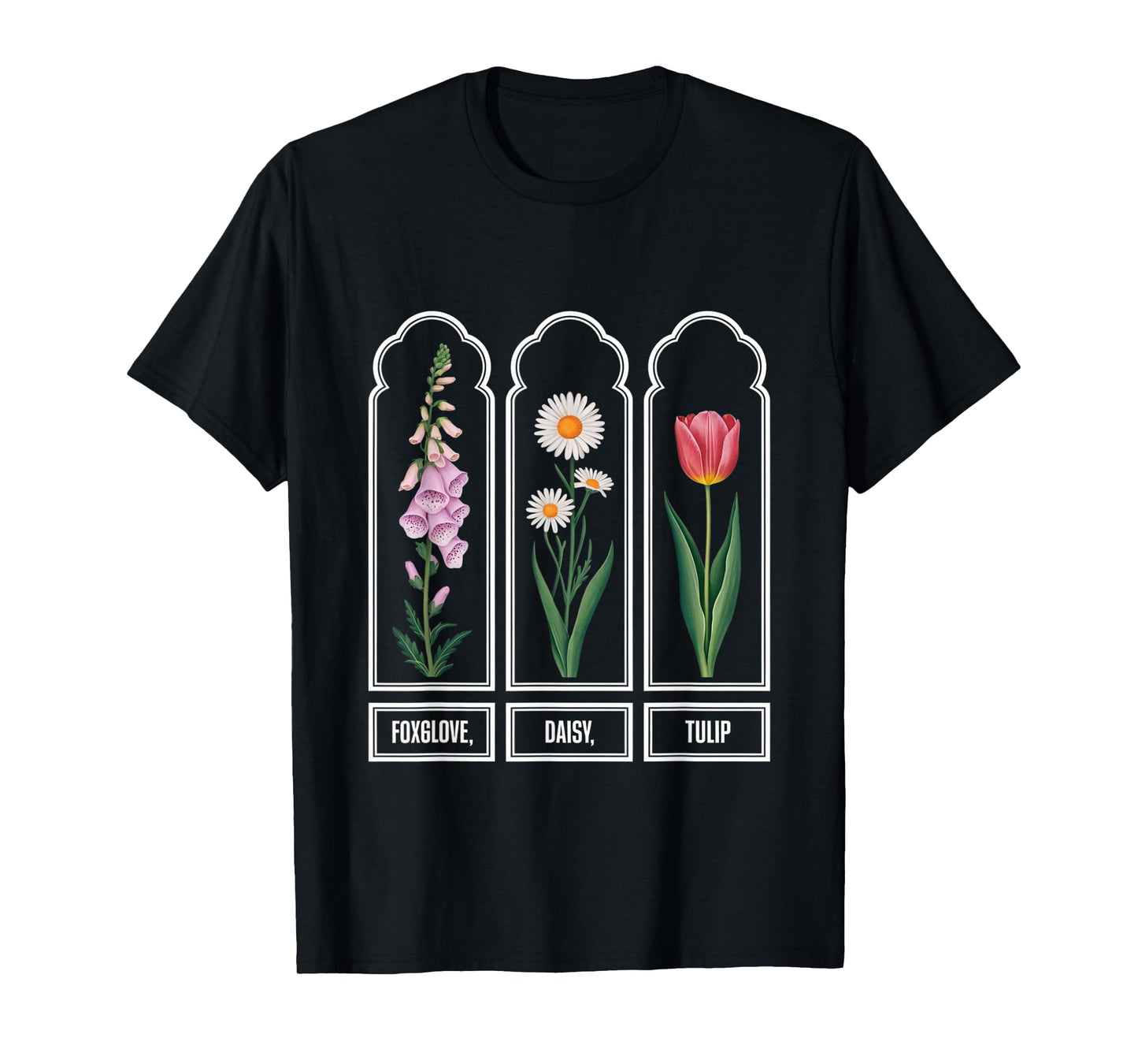 Foxglove Daisy Tulip Wildflower Garden Harmony Design T-Shirt