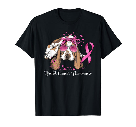 Basset Hound Dog Lover Pink Ribbon Breast Cancer Awareness Men Women T-Shirt
