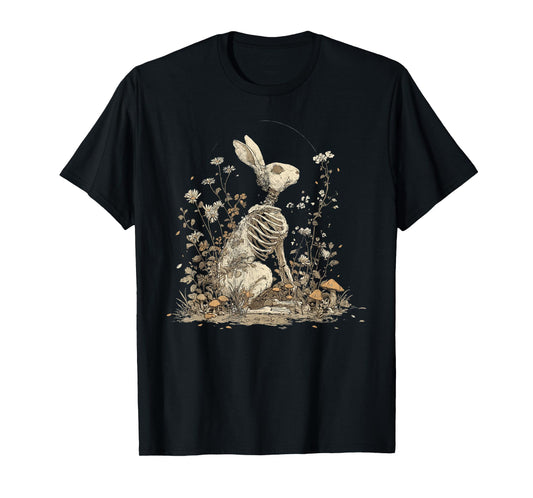 Cottagecore Skeleton Rabbit with Flowers and Vines T-Shirt