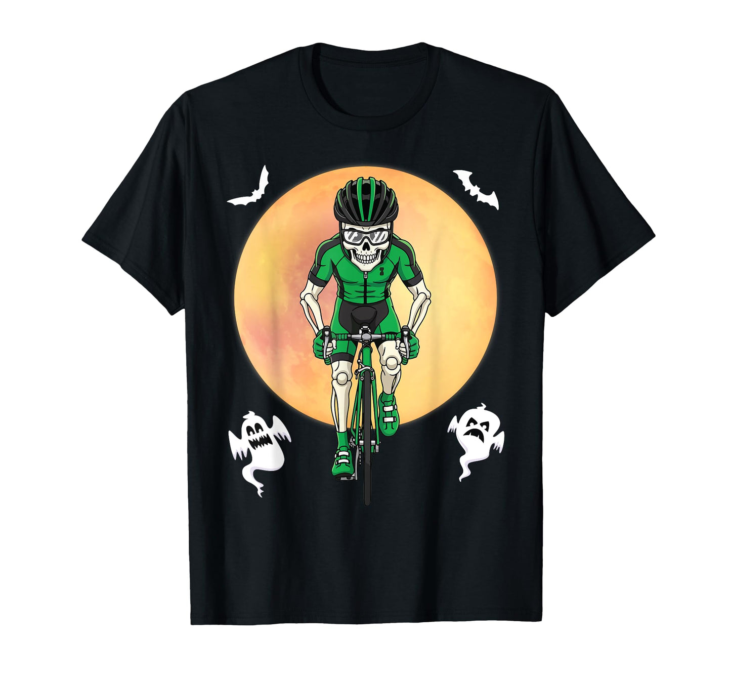 Skeleton Cycling Halloween Full Moon Spooky Style Cycler T-Shirt
