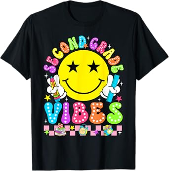 Second Grade Vibes Smile Face Back To School 2rd Grade Girls T-Shirt