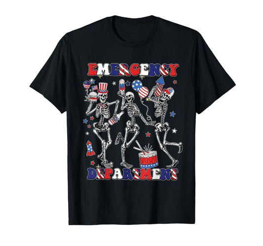 Department Skeleton Dancing ER Nurse 4th Of July T-Shirt