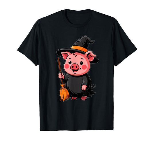 Cute Halloween Pig Witch Hat Women Girls Farmer Pig Lover T-Shirt