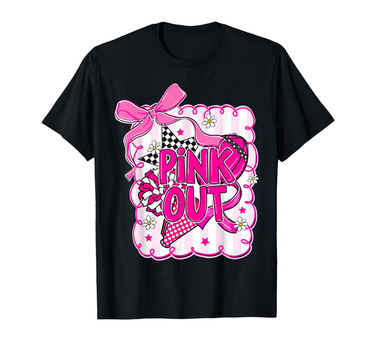 Coquette Bow Pink Out Football Team Breast Cancer Awareness T-Shirt