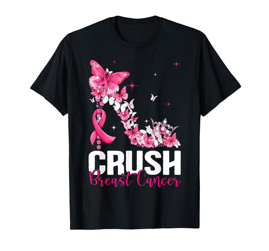 Crush Breast Cancer Awareness Bling Pink Ribbon Womens T-Shirt
