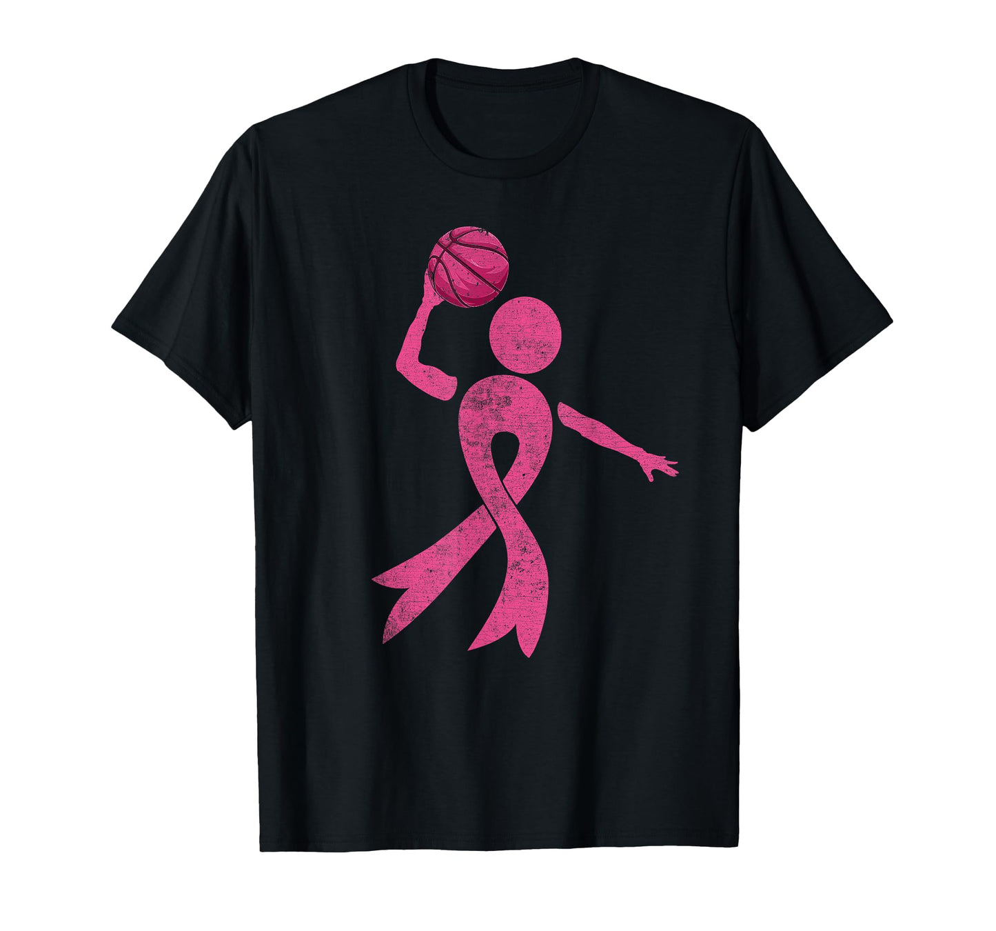 Retro Basketball Pink Ribbon Breast Cancer Awareness Sport T-Shirt