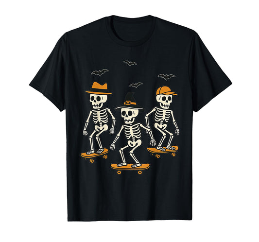 Cute Skeleton Skater Spooky Halloween Skating T-Shirt