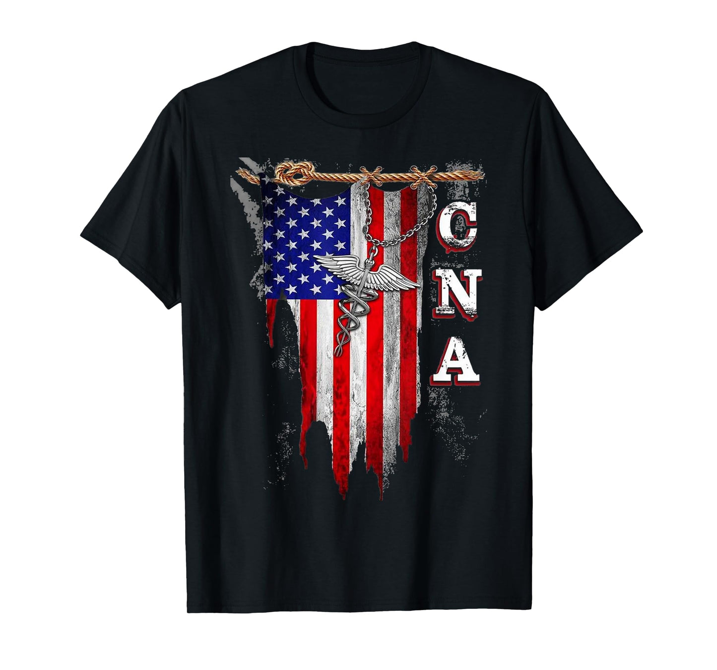 Proud CNA - American Flag Torn - Caduceus T-Shirt