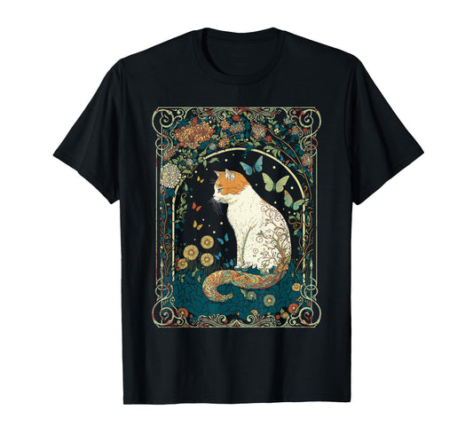 Cute Cottagecore Aesthetic Cat In Butterfly Garden Women T-Shirt