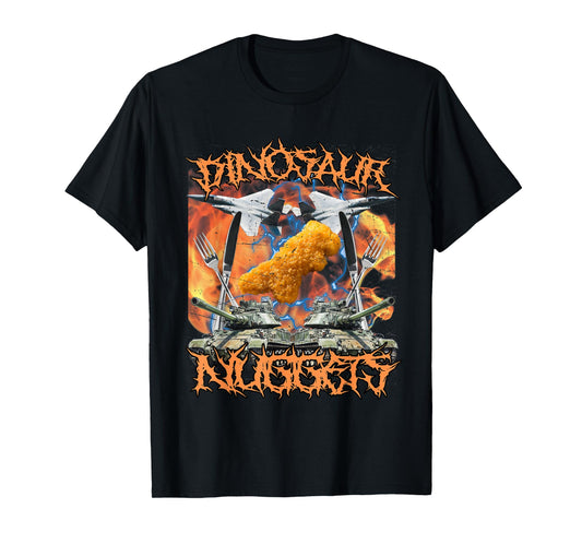 Funny Dinosaur Chicken Nugget Bootleg Hardcore Flames Meme T-Shirt