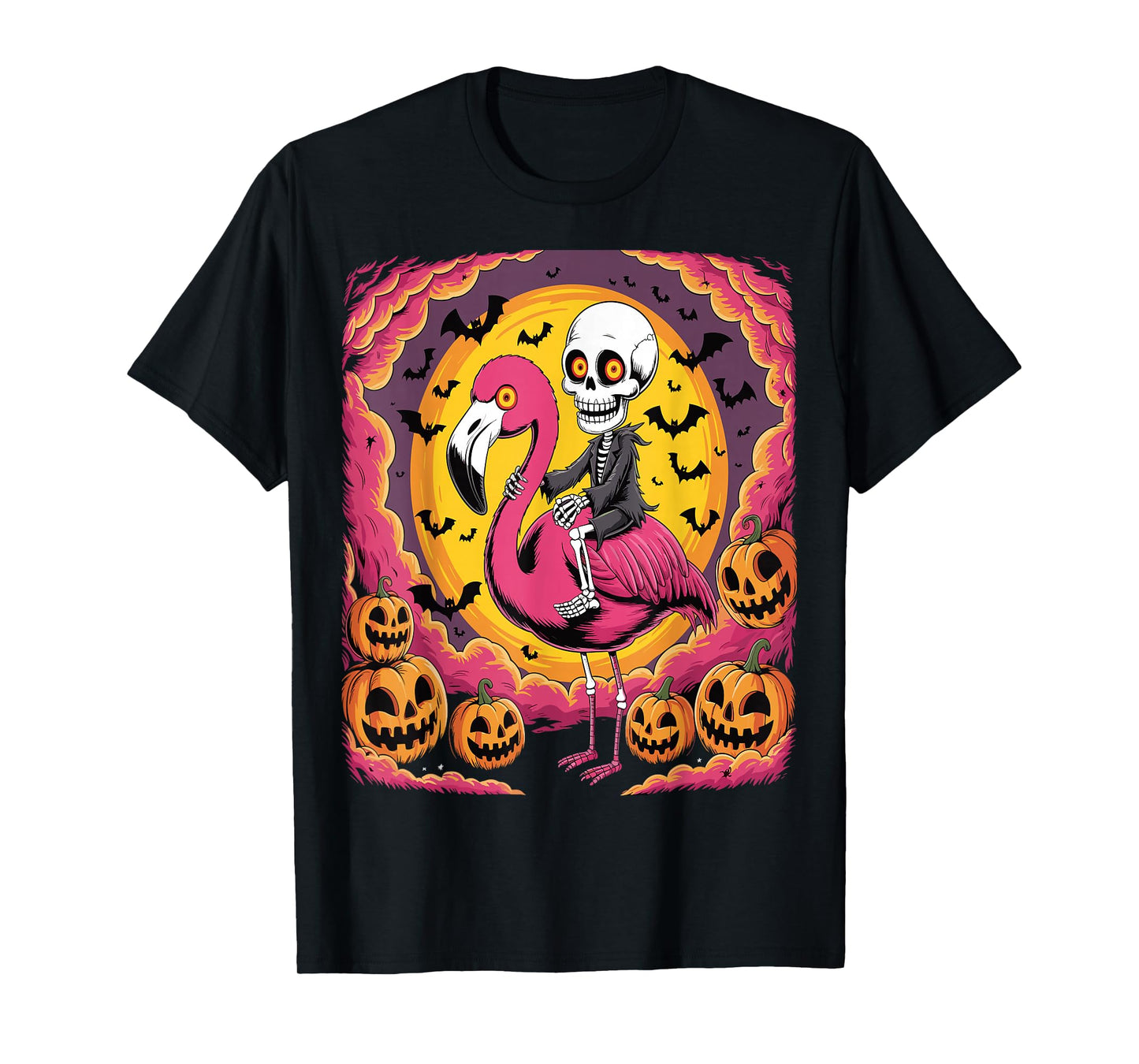 Funny Skeleton Riding Flamingo Halloween Spooky T-Shirt