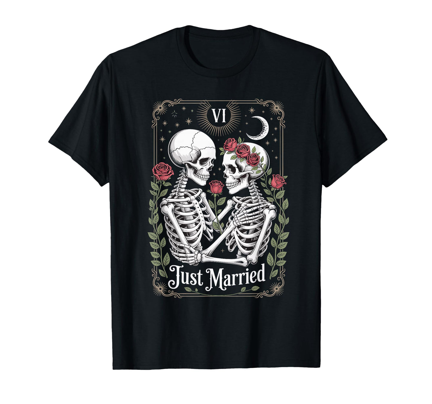 Just Married The Lovers Skeleton Couple Matching Halloween T-Shirt