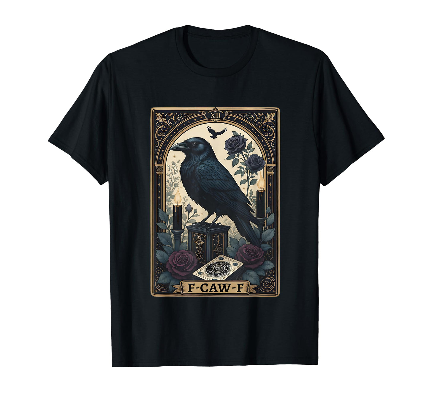 F-Caw-F Black Crow Retro Black Bird Tarot Card Halloween T-Shirt