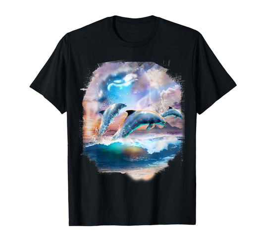 Dolphin Family, Dolphins in Clouds at Beach T-Shirt