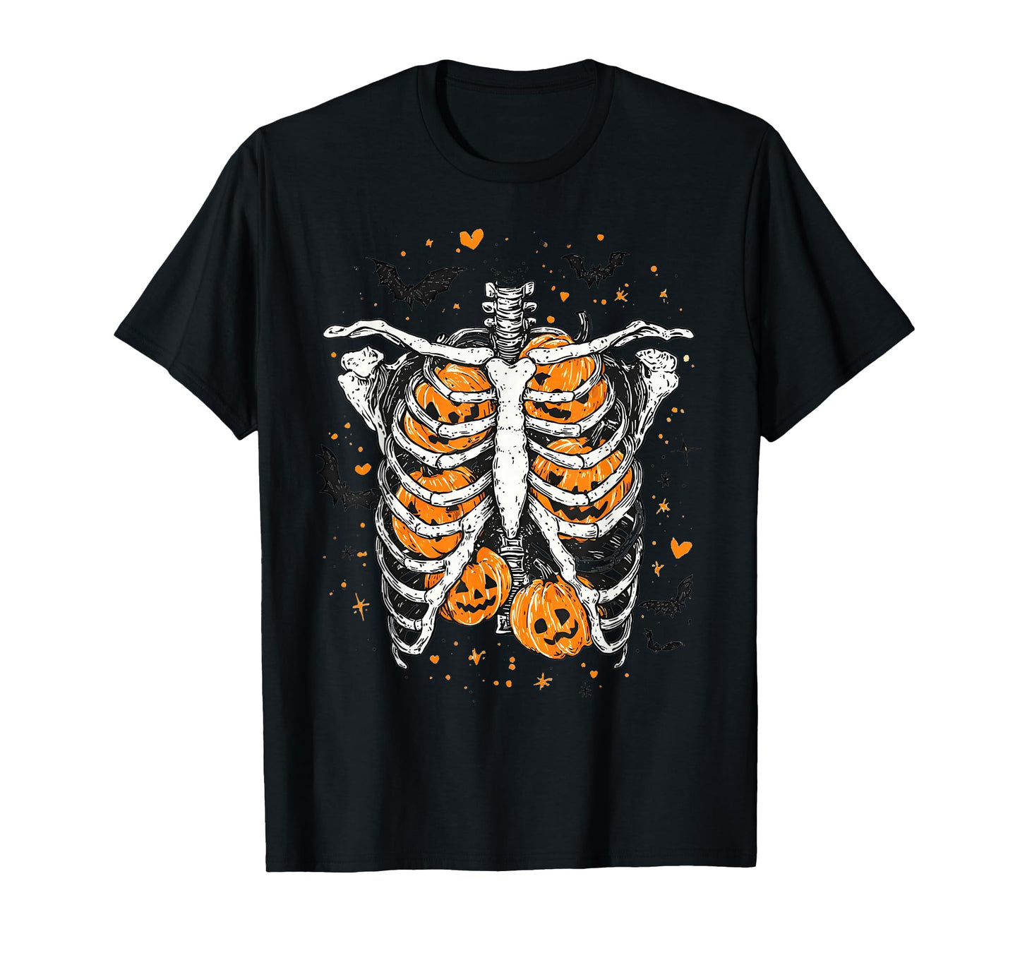 Halloween Skeleton Rib Cage Pumpkin Bat Halloween Men Boys T-Shirt
