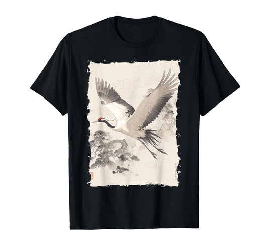 Cranes Kanji Sakura Japan Nature - Zen Art T-Shirt