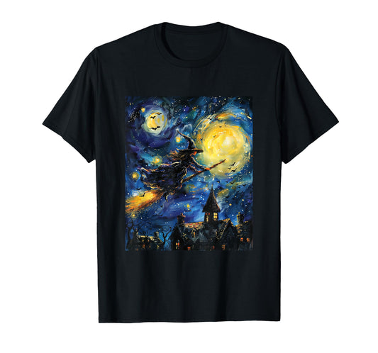 Witch Halloween - Van Gogh Style - Starry Night T-Shirt
