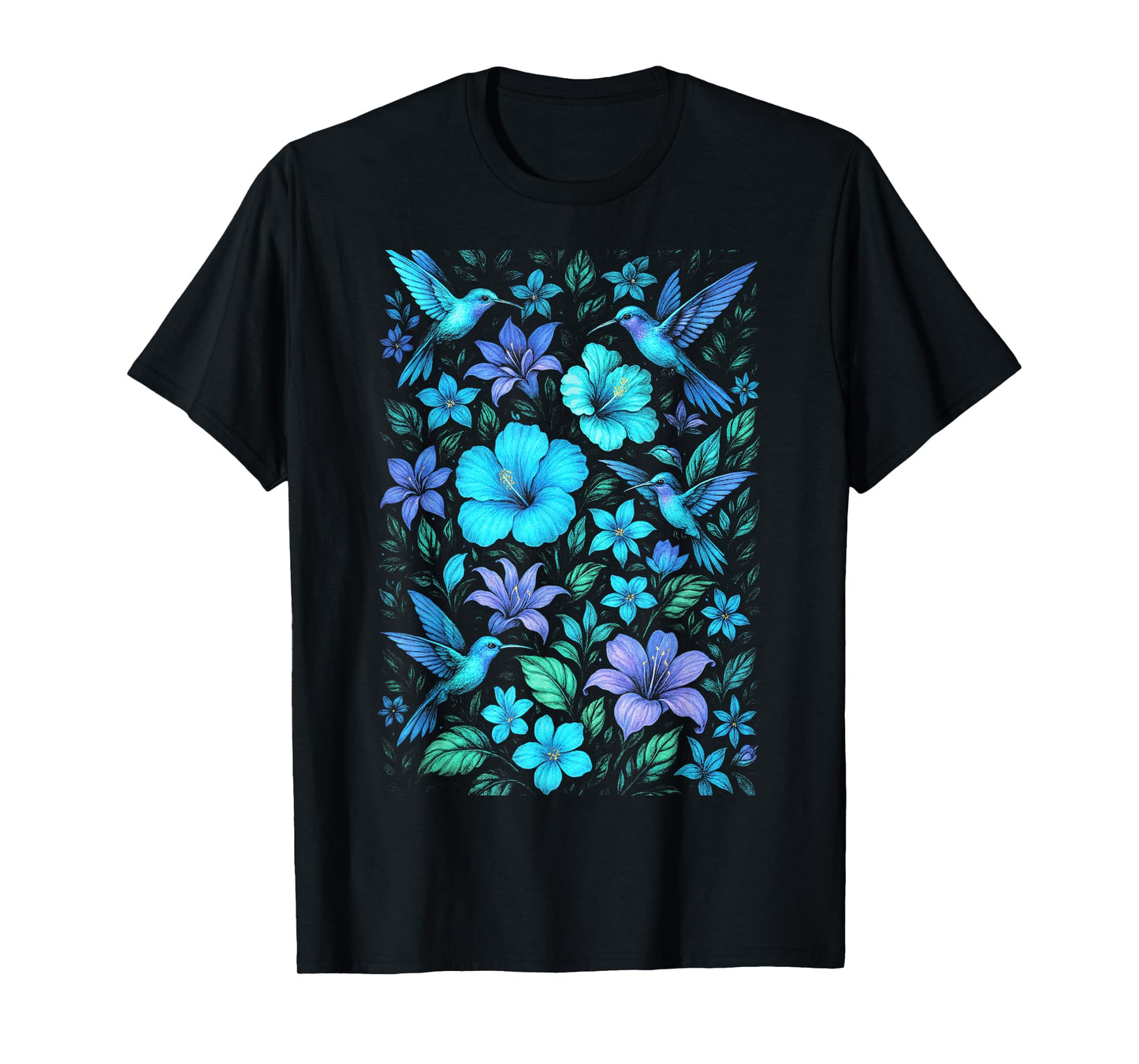 Hummingbird Blue Nature Tropical Wildlife Garden T-Shirt