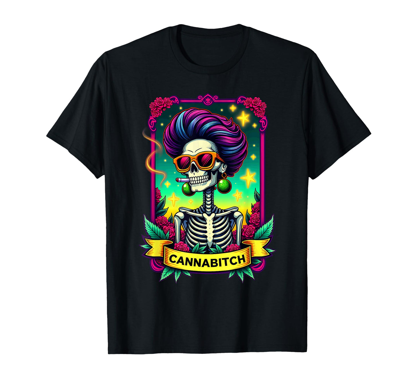Tarot Card Cannabitch Skeleton Stoners Marijuana Smoking T-Shirt