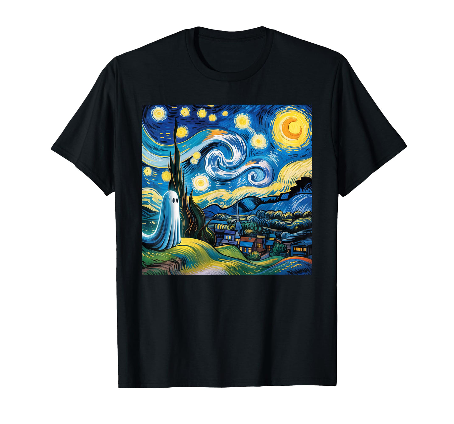 Funny Halloween Boo Sheet Ghost Starry Night Van Gogh Boys T-Shirt