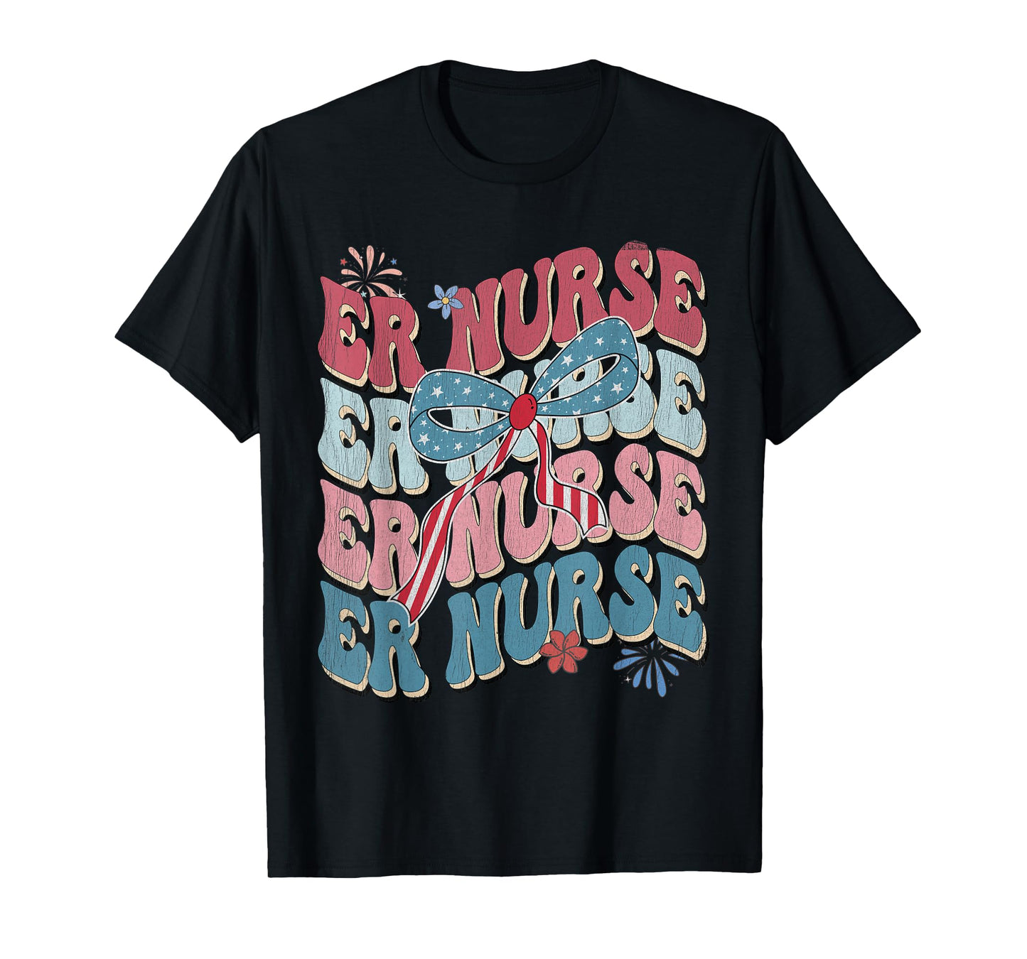 ER Nurse Patriotic 4th of July American Retro Groovy T-Shirt