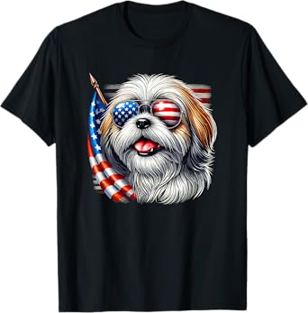 American USA Flag Shih Tzu Shih Tzus 4th Of July Patriotic T-Shirt
