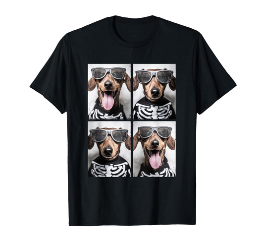 Dachshunds with Sunglasses Skeleton Costume Halloween Dogs T-Shirt