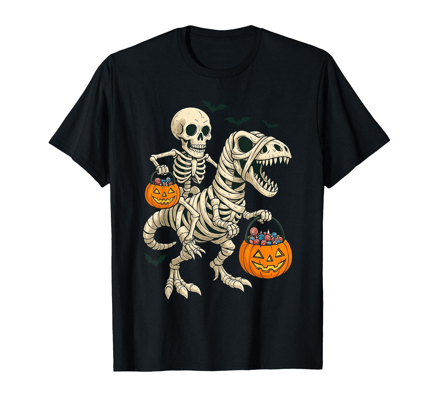 Mummy Skeleton Riding Dinosaur T Rex Kids Boys Men Halloween T-Shirt