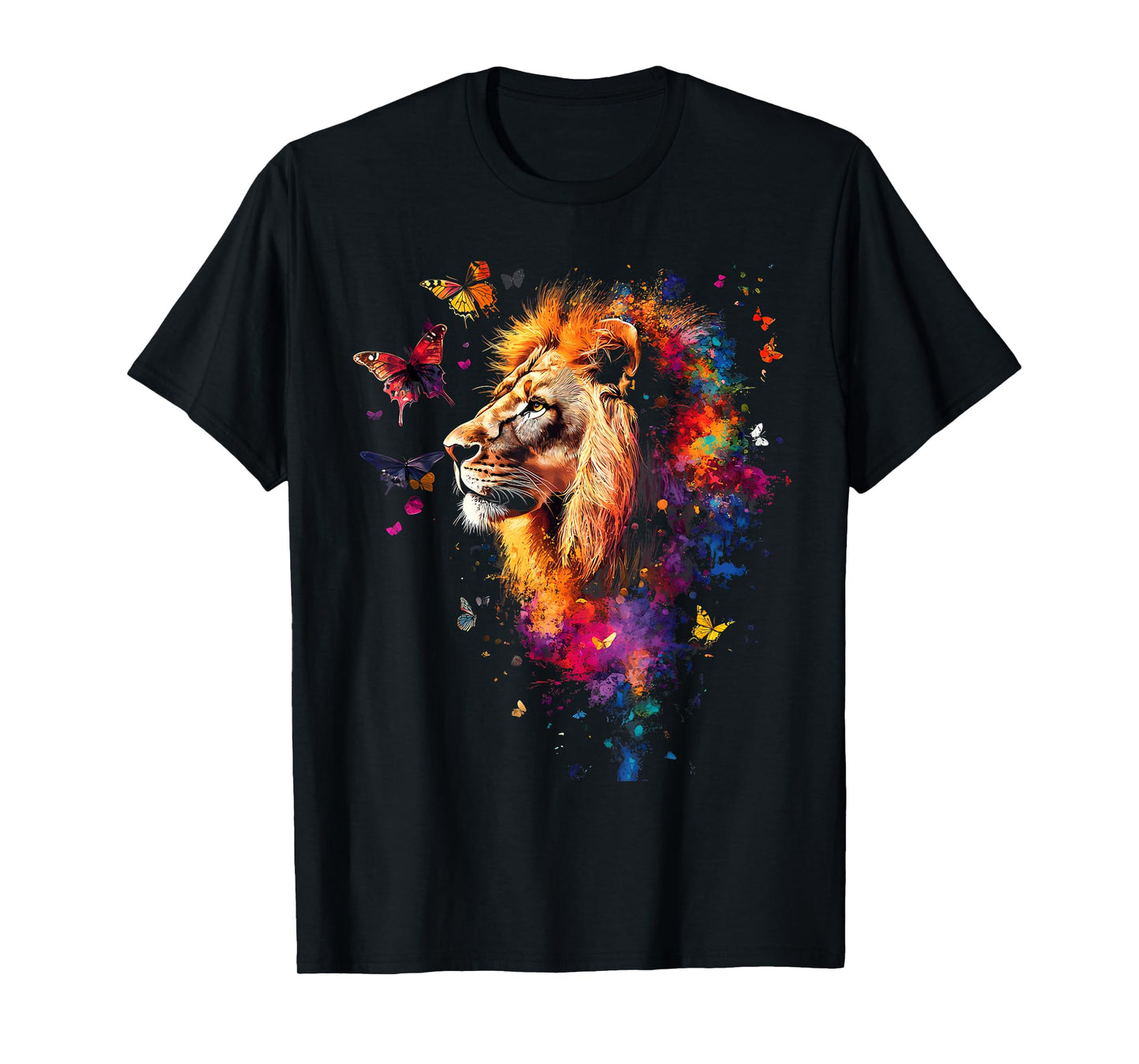 Lion Butterflies Animal Art T-Shirt