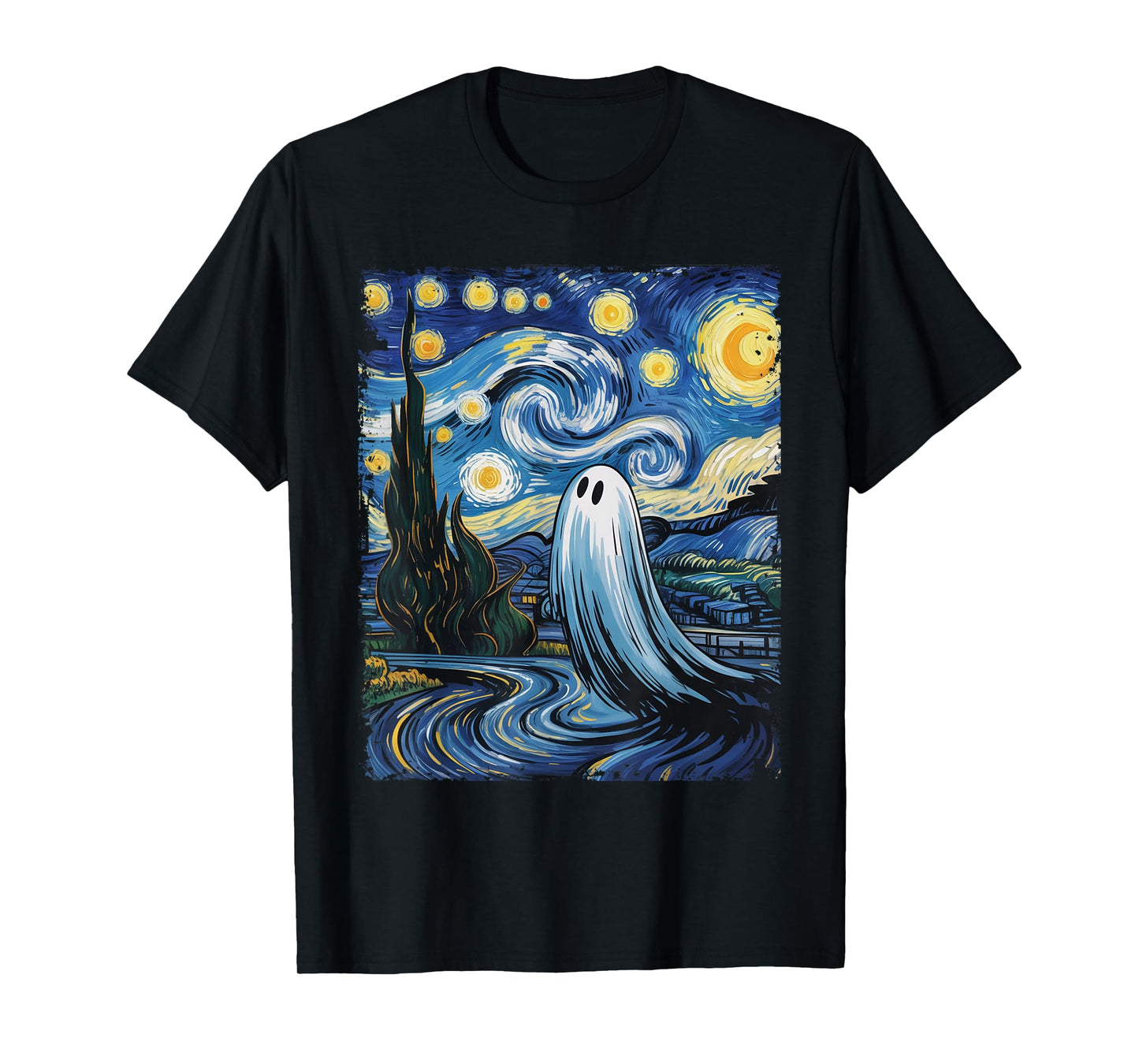 Funny Halloween Boo Sheet Ghost Starry Night Van Gogh Boys T-Shirt