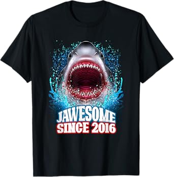 9th Birthday Jawesome Since 2016 Shark 9 Years Old T-Shirt