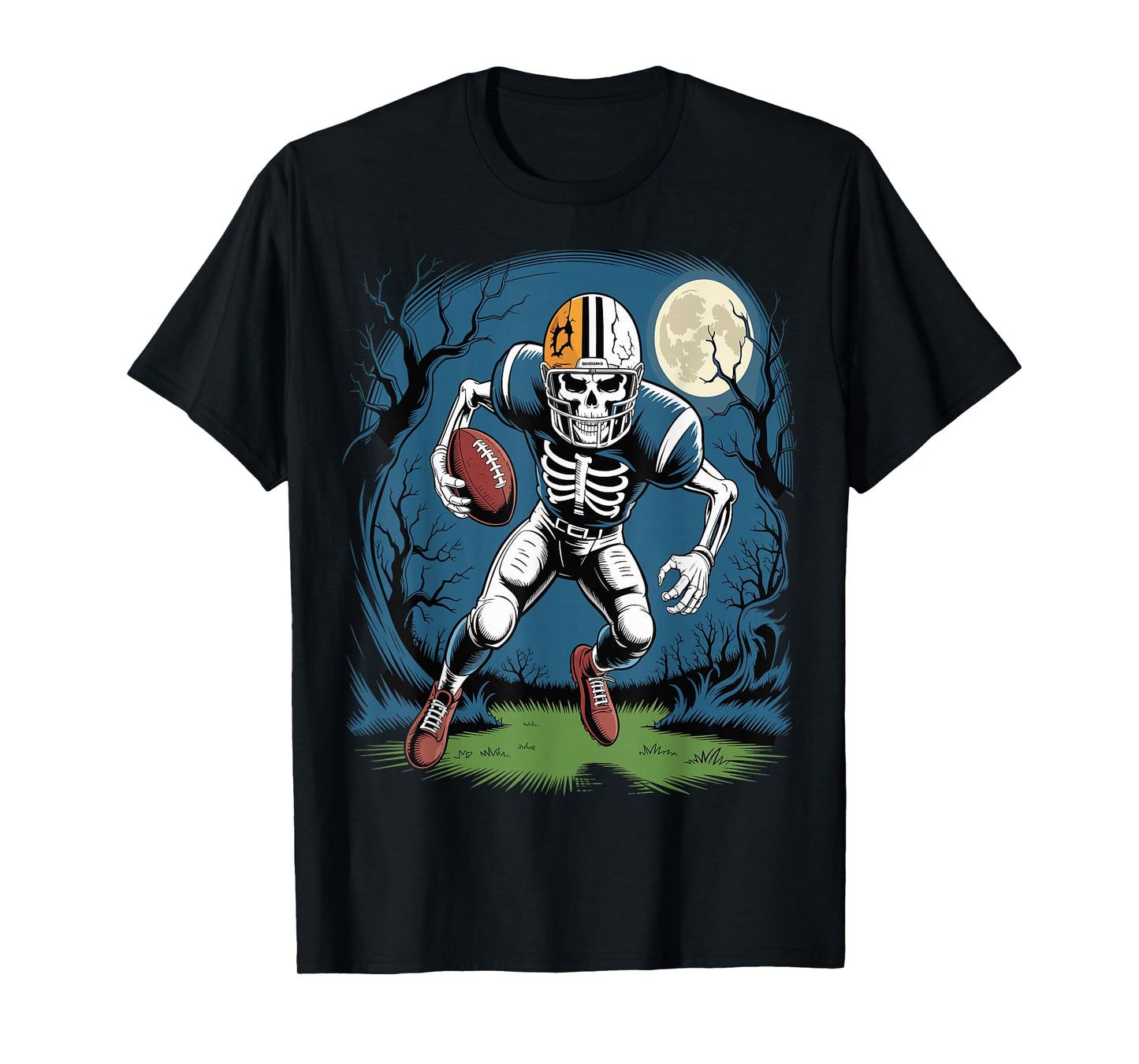 Halloween Skeleton Football Player Skull Spooky Sports T-Shirt