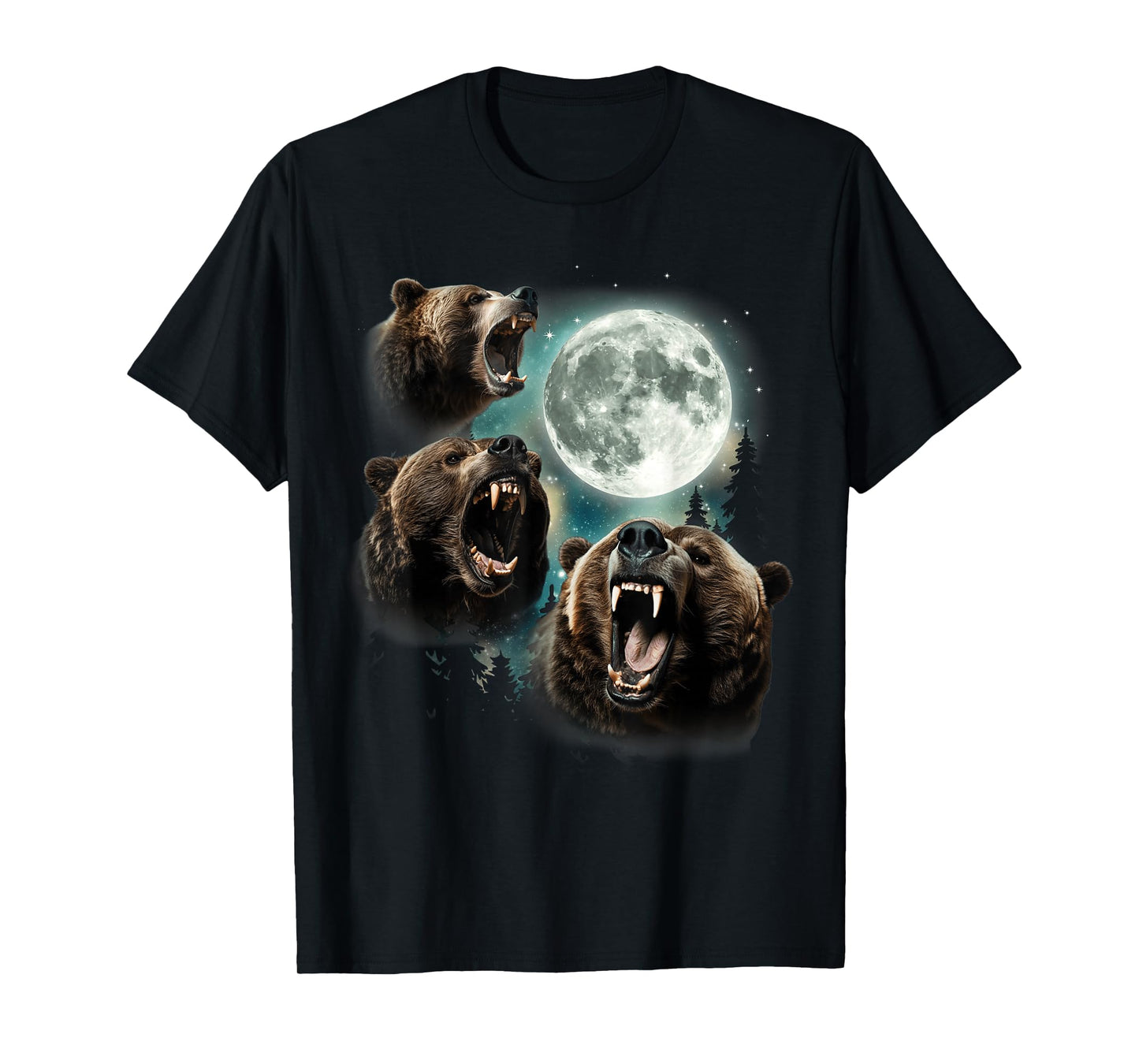 Three Grizzly Bears Howl At Moon Starry Mountain Forest Bear T-Shirt