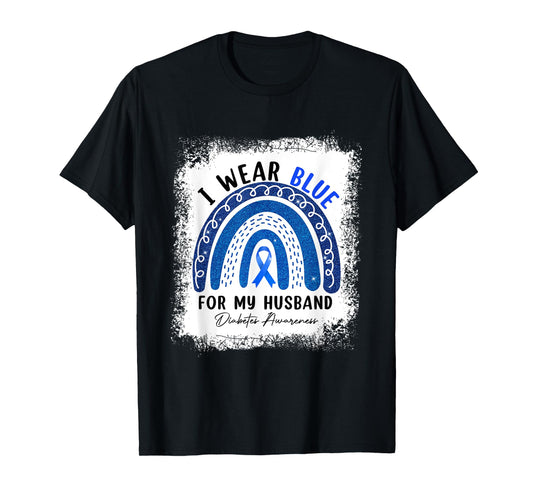 Rainbow I Wear Blue Ribbon For My Husband Diabetes Awareness T-Shirt