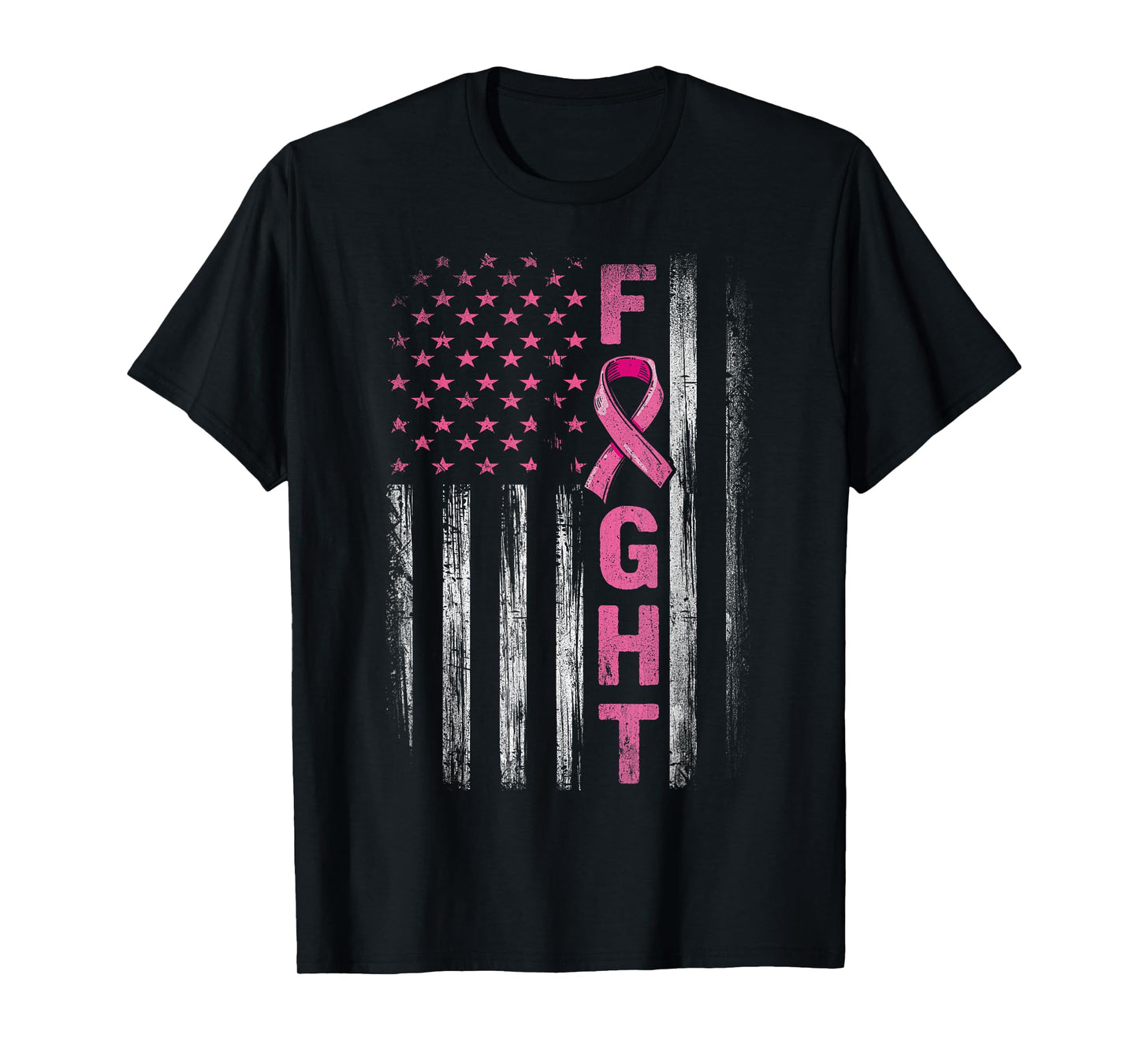 Fight Breast Survivor American Flag Breast Cancer Awareness T-Shirt
