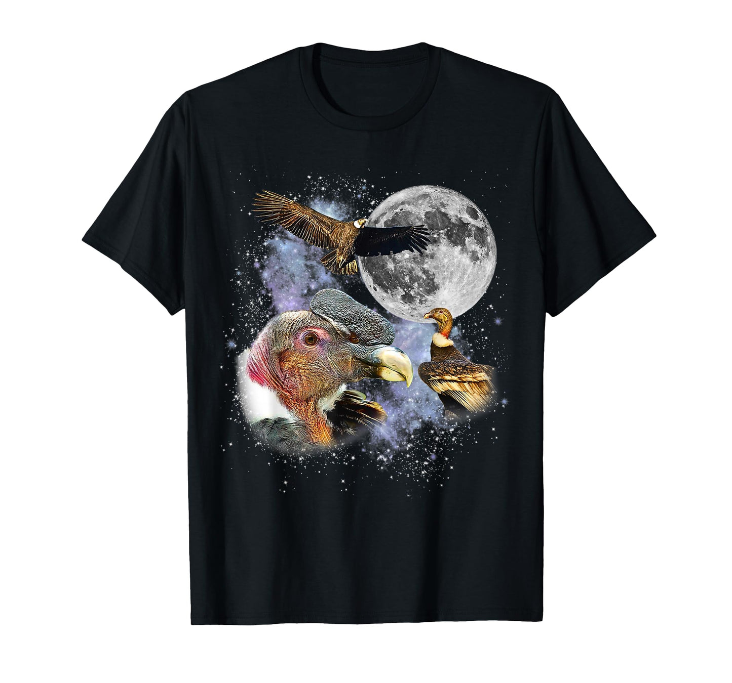 Three Andean Condor Moon Retro Graphic 90s Vintage T-Shirt
