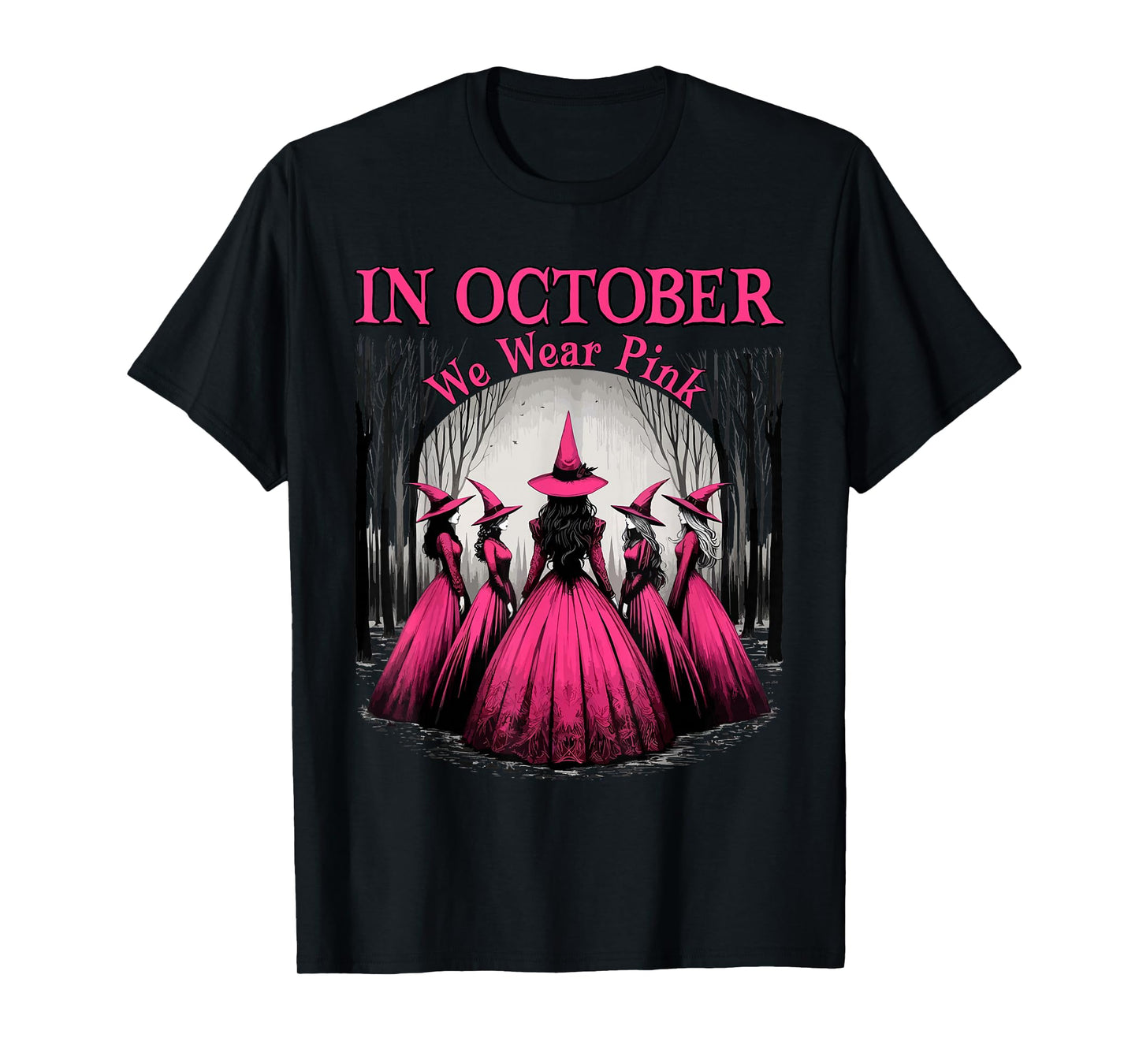 Retro in October We Wear Pink Witch Breast Cancer Awareness T-Shirt