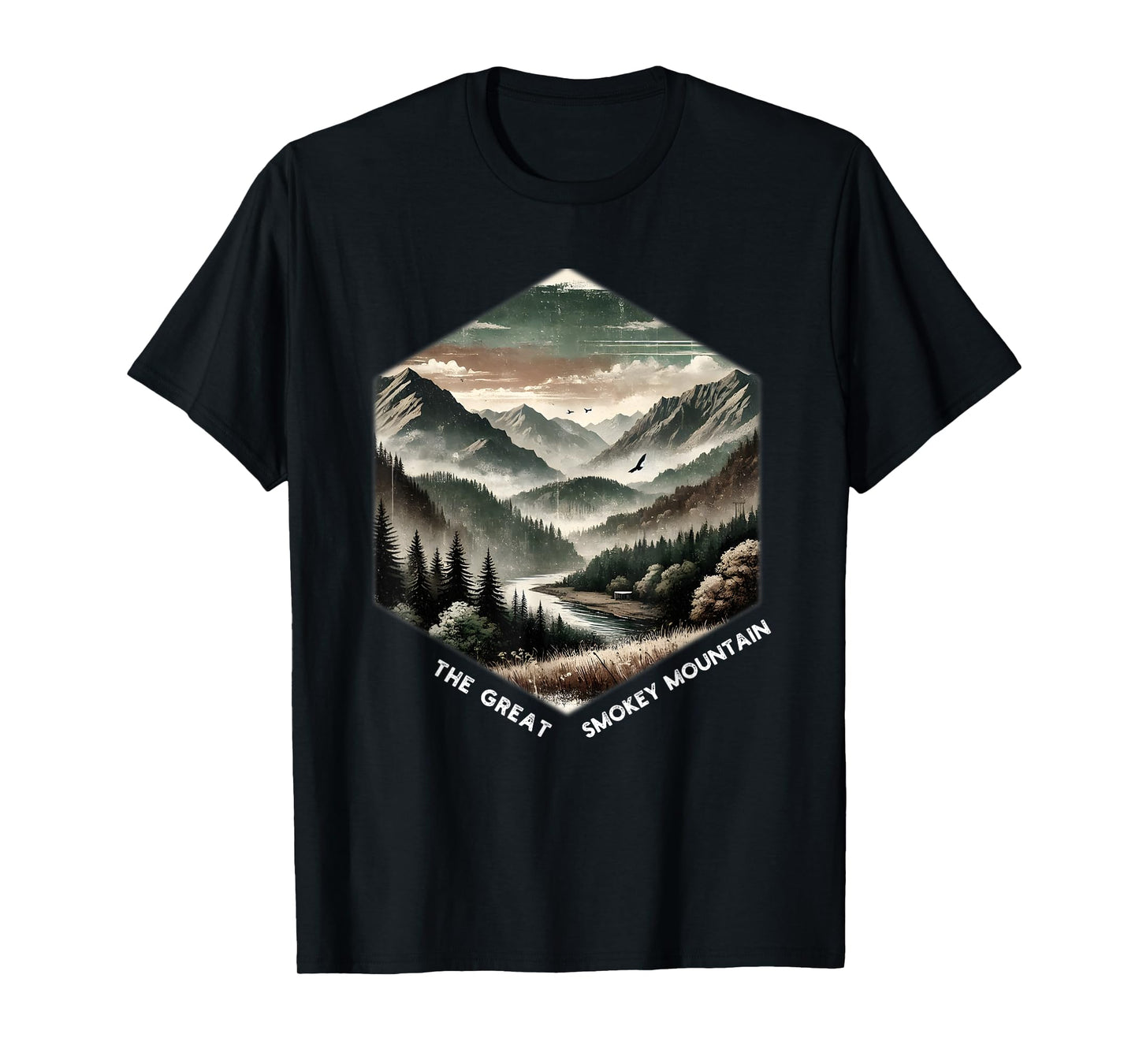 Smoky Mountains Scenic Vintage Nature Graphic Design T-Shirt