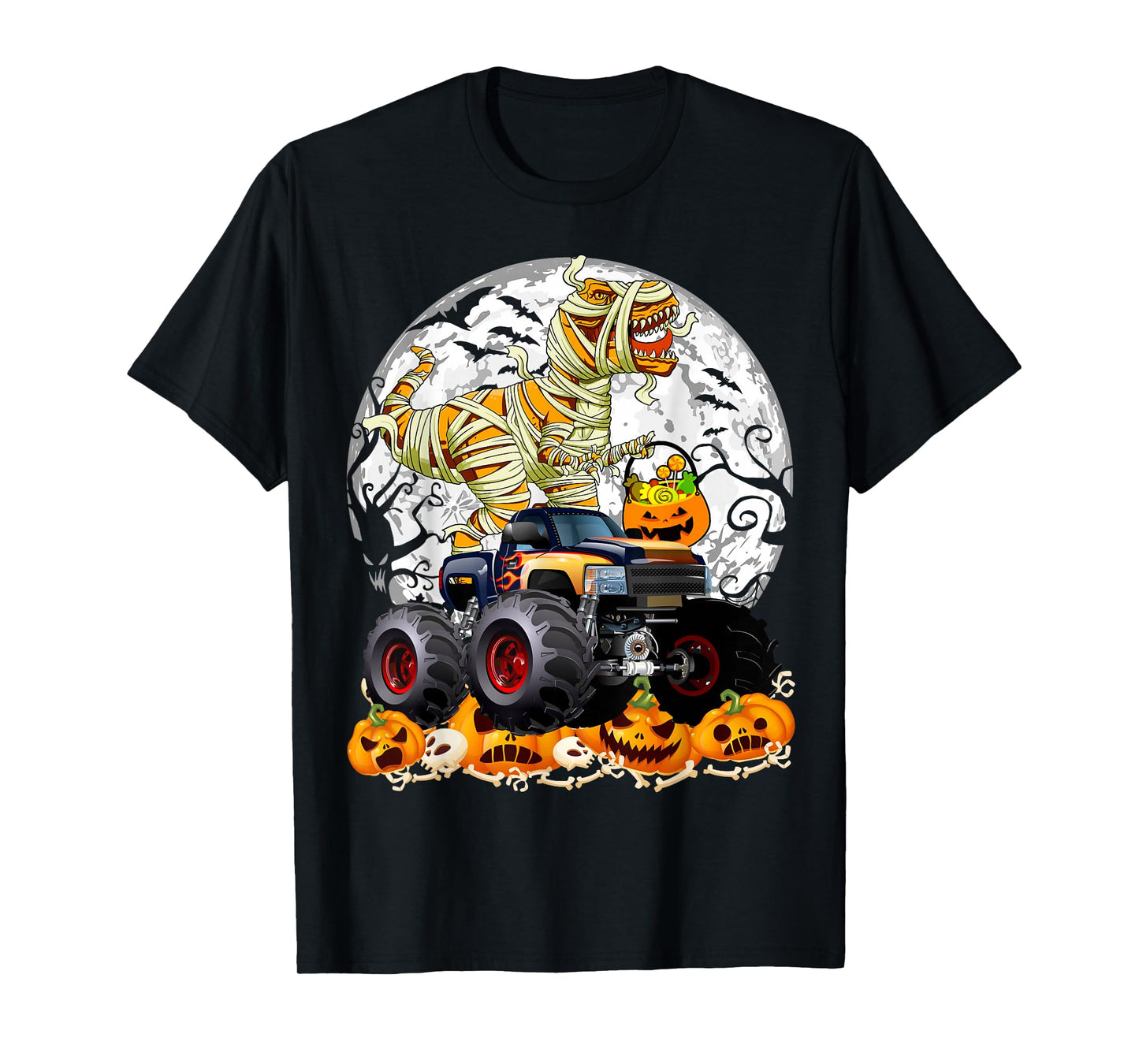 Mummy Dinosaur T-Rex Candy Monster Truck Halloween T-Shirt