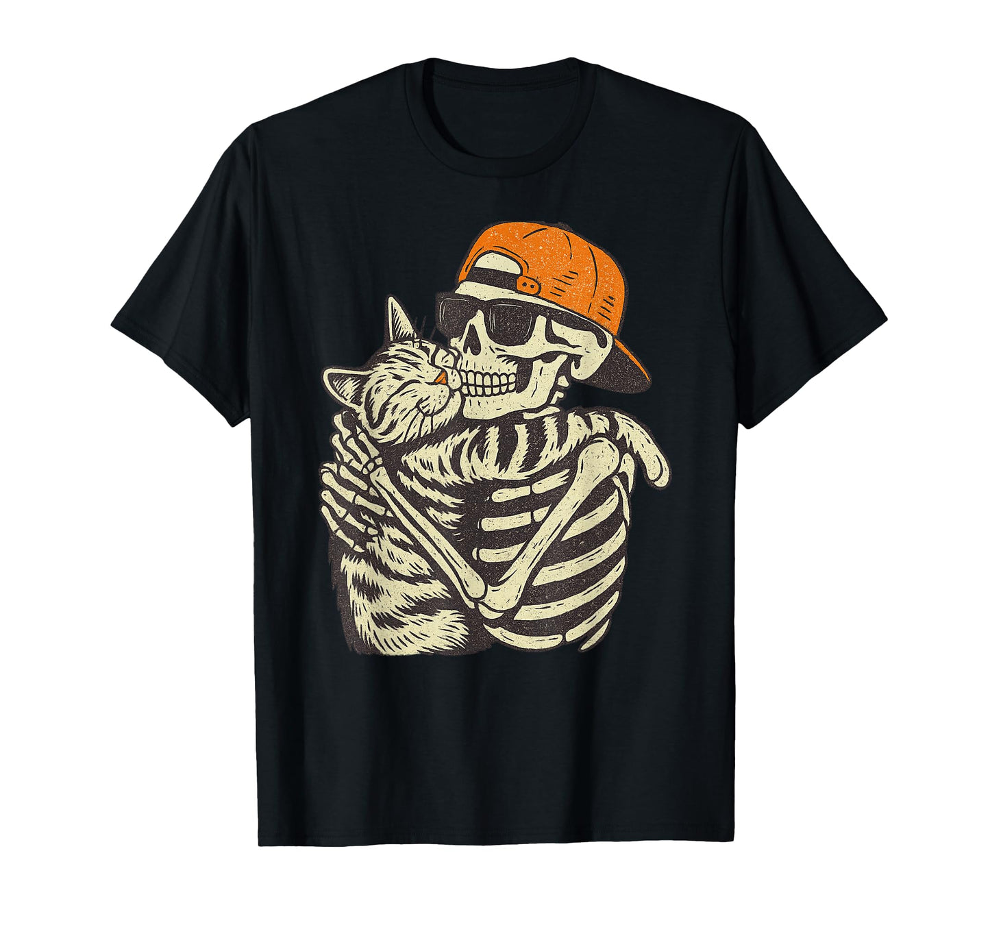 Vintage Halloween Skeleton Cat Funny Spooky Costume T-Shirt