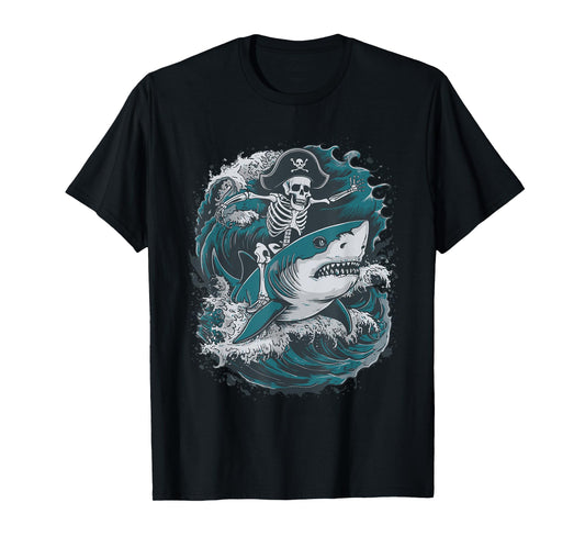 Skeleton Riding Shark T-Shirt