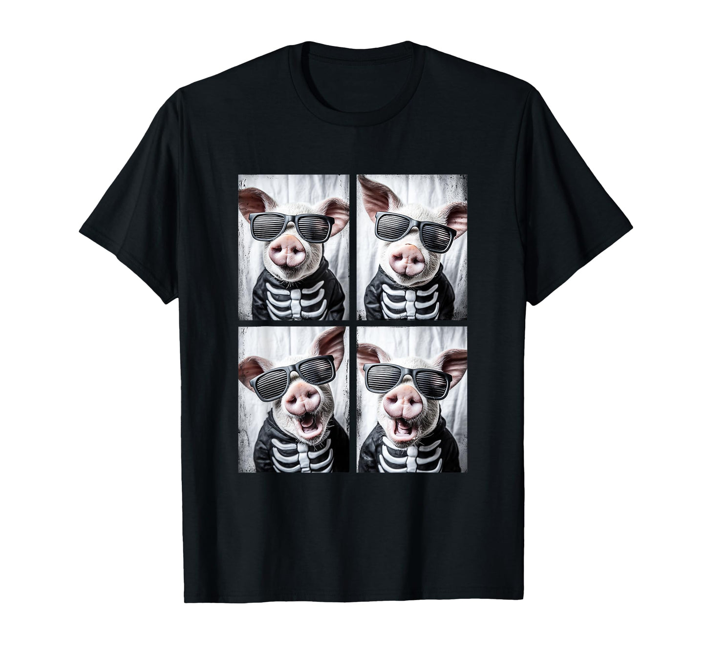 Cute Pigs with Sunglasses Skeleton Costume Funny Halloween T-Shirt