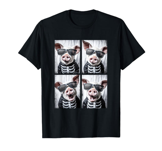 Cute Pigs with Sunglasses Skeleton Costume Funny Halloween T-Shirt