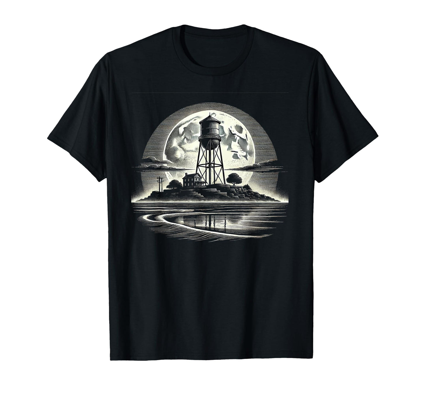 Rustic Water Tower Design - Moonlight Night T-Shirt T-Shirt