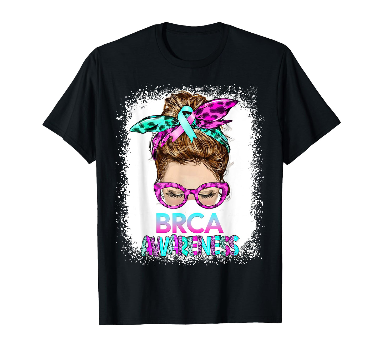 BRCA Messy Bun, pink-teal Mastectomy Breast Cancer Awareness T-Shirt