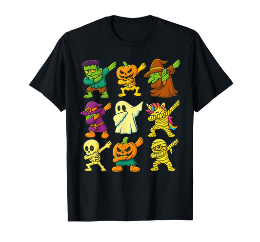 Dabbing Halloween Skeleton Pumpkin Ghost Scary Vampire T-Shirt