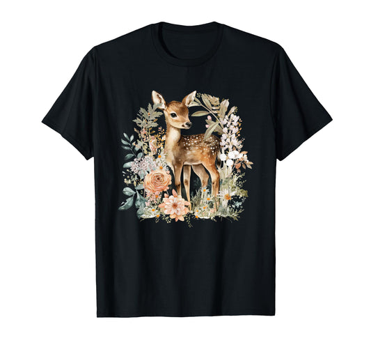 Cute Cottagecore Floral Deer Aesthetic Animal Wildlife T-Shirt