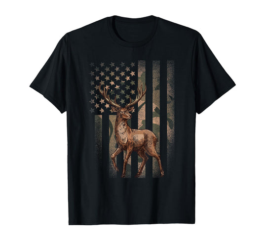 American Flag Camouflage Outdoor Moose Vintage Men Women T-Shirt
