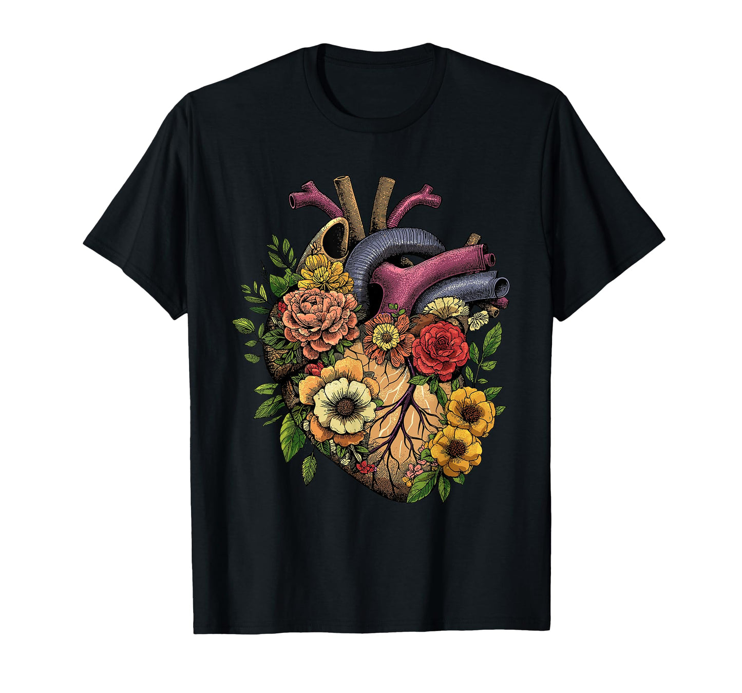 Anatomical Heart Shirt Floral Organ Cardiology Cardiac Nurse T-Shirt