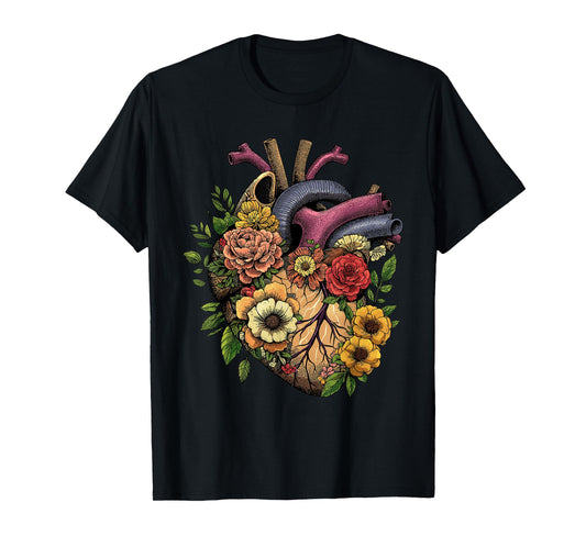 Anatomical Heart Shirt Floral Organ Cardiology Cardiac Nurse T-Shirt